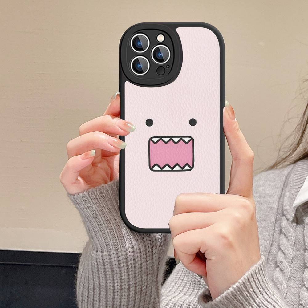 Cute Domo-Kun Phone Case For IPhone 16 15 14 13 12 11 Pro Max Plus Leather Shockproof Cover