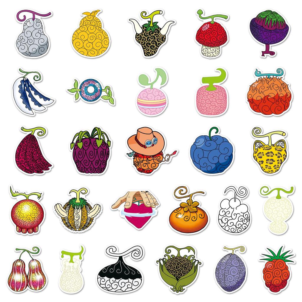 52-Piece One Piece Anime Devil Fruit Stickers for Phone & Suitcase Decoration