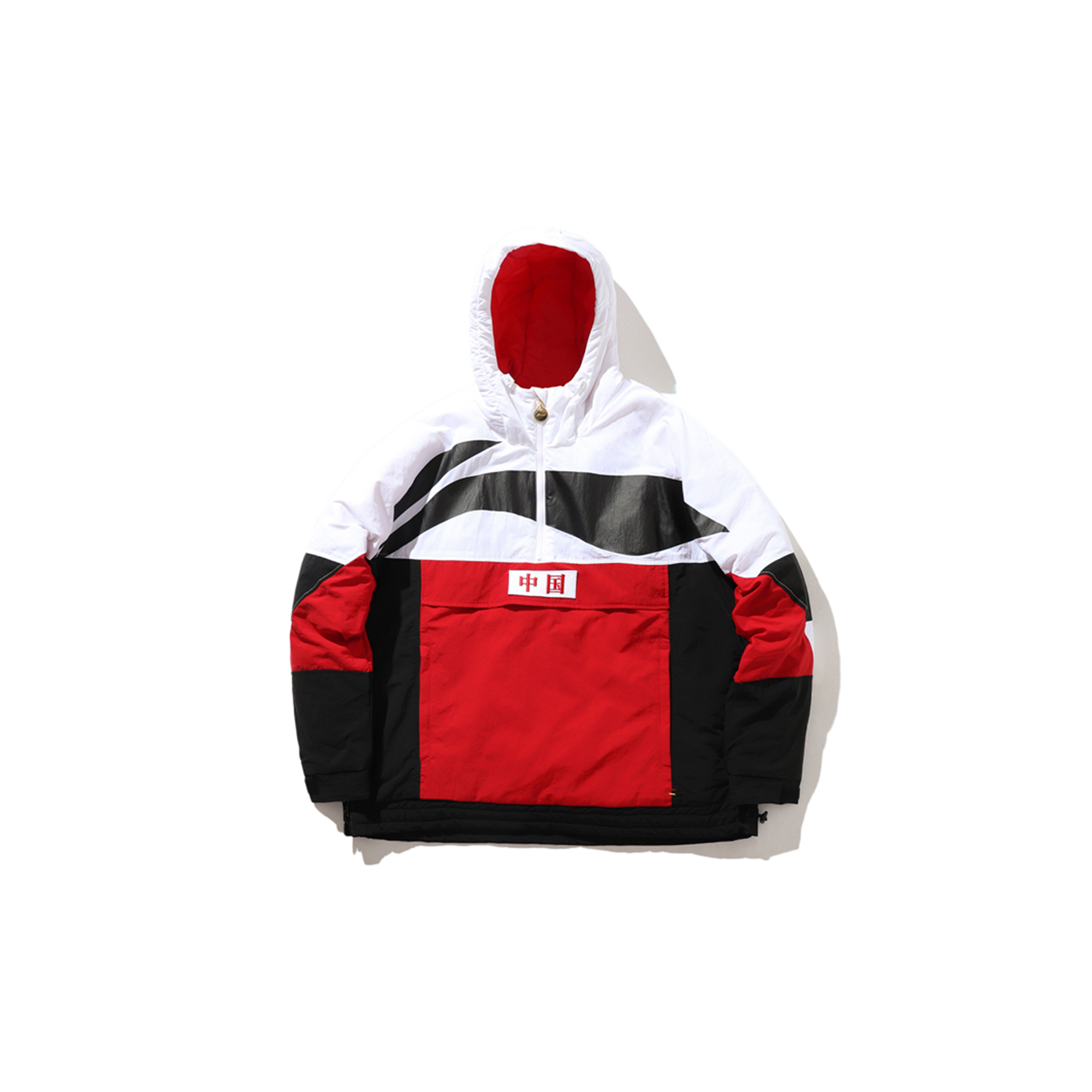 

Li-Ning с большим логотипом и цветными блоками, теплая хлопковая куртка с капюшоном на полумолнии, мужская верхняя одежда, красный AJMP017-1 L