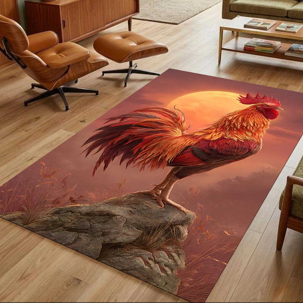 Chickens By The Wooden Fence Non-Slip Home Carpet Design for Office Decor Living Room Gift