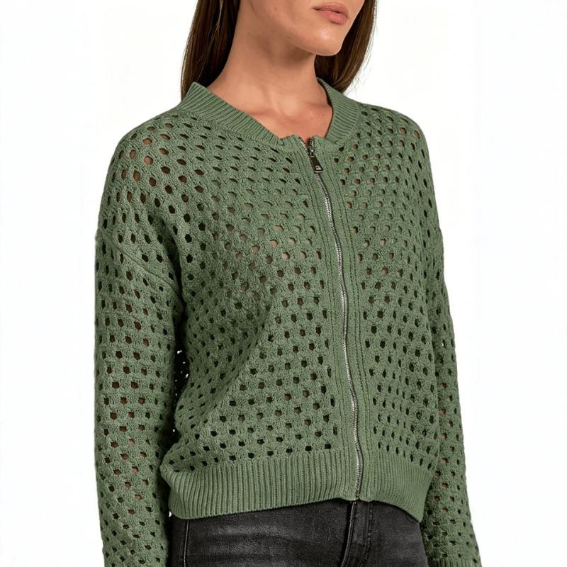 Damen S Lässiger Gestrickter Reißverschluss Pullover Lockerer Sitz Sommerkleidung