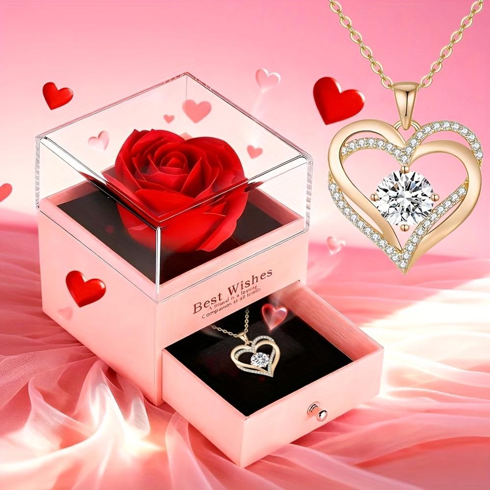 Pink Romantic Valentine'S Day Necklace Gift Box with Artificial Flower, Mother'S Day Present for Mom, Birthday Party Favor
