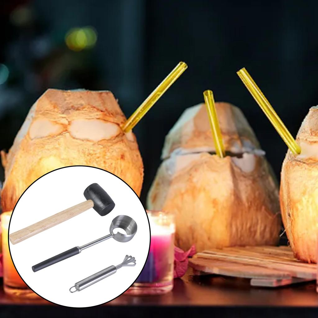 Kokosnussöffner mit Gummihammer Edelstahl Kokosnussöffner Werkzeuge Kokosnussfleischhobel Einfach zu bedienen