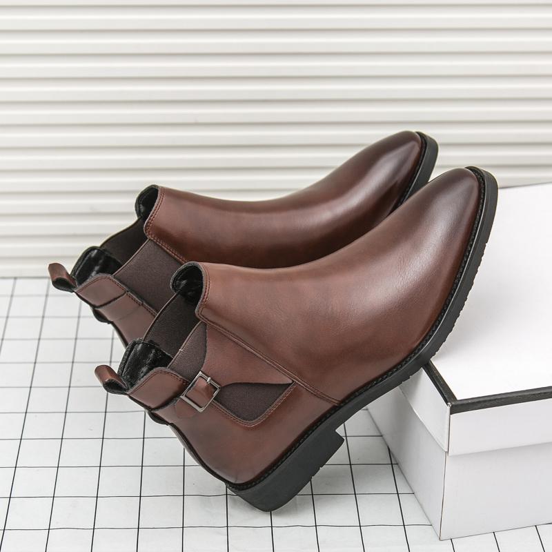 Yuppie Chelsea Shoes Men High Quality Oxford Ankle Boots Men's Dress Shoes Trend Britain Brogue Social Formal Shoes Men