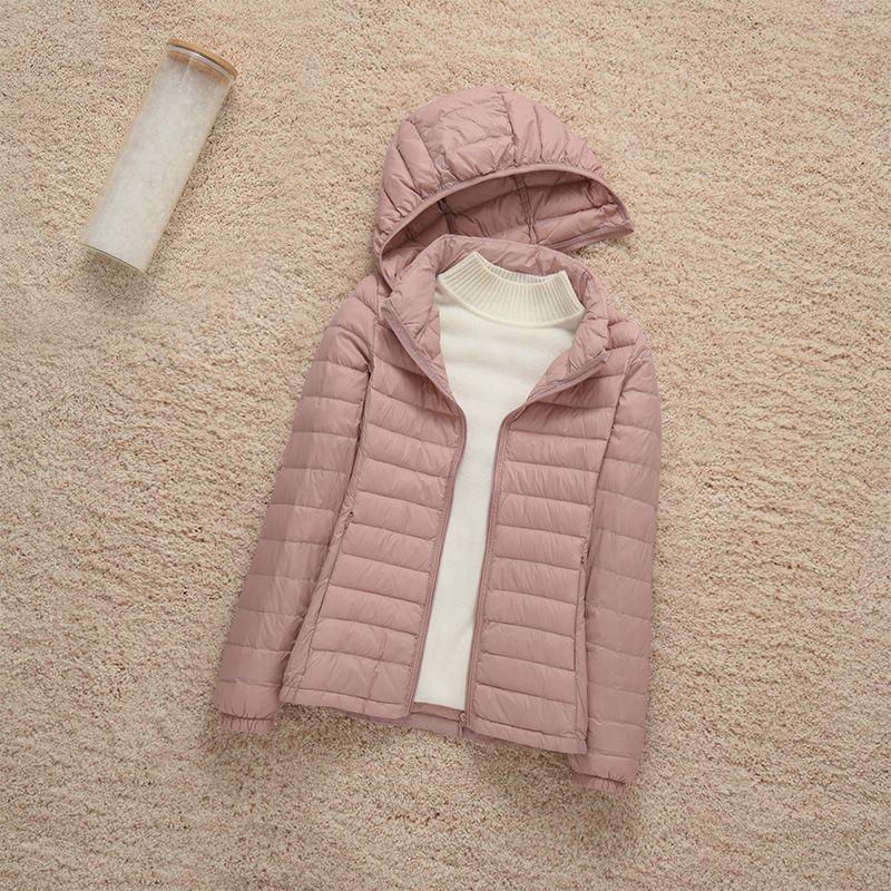 

Женская легкая пуховая куртка на осень и зиму со съемным капюшоном, тонкая верхняя одежда, портативное хранение S розовый