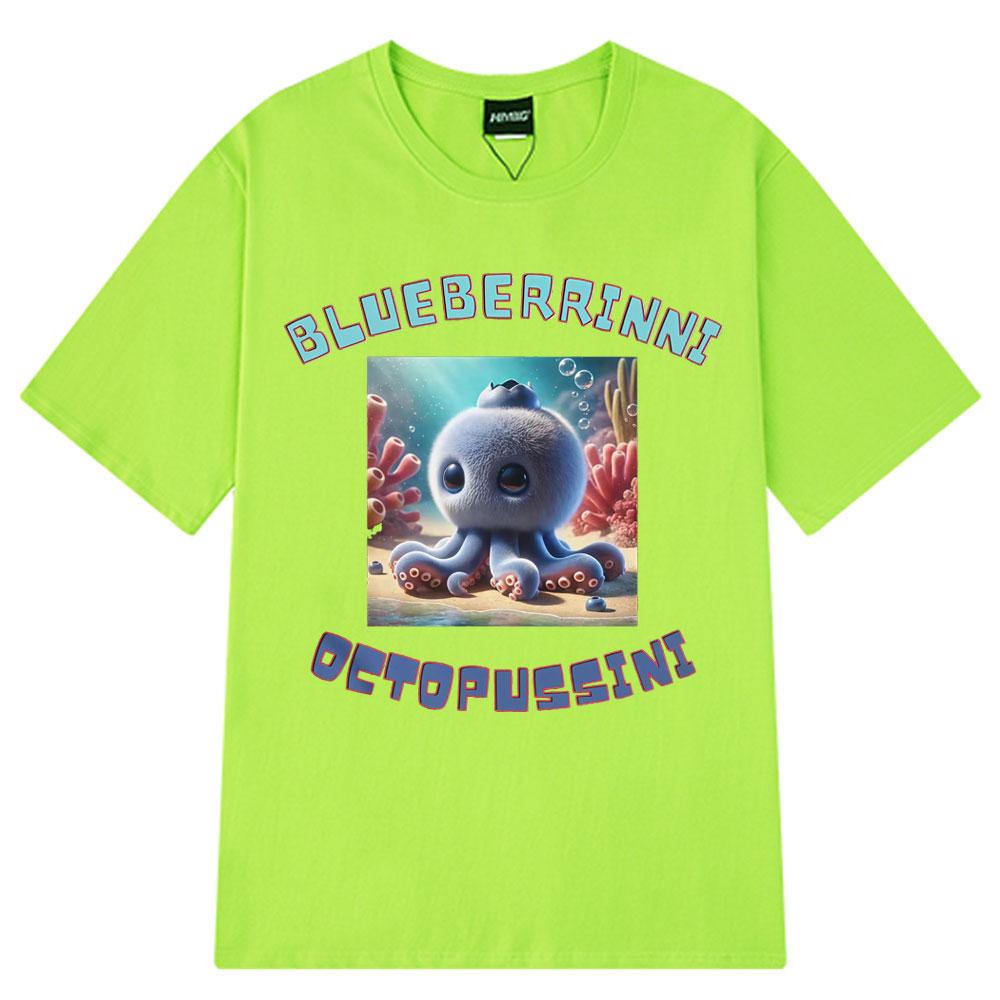 Забавная классическая футболка BLUEBERRINNI OCTOPUSSINI Летняя с коротким рукавом Модная Хип-хоп Мужская Женская Хлопковая Оверсайз Повседневная Футболка 4XL