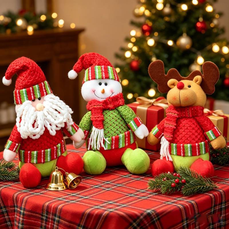 Christmas Plush Decorations With Snowman Santa Reindeer For Home Holiday Decor
