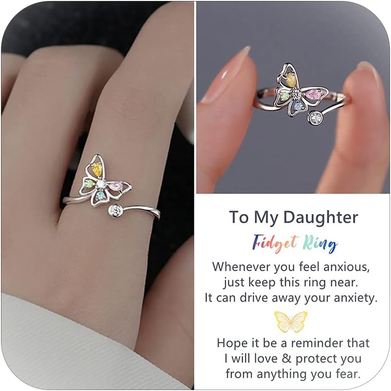 choice of all To My Daughter/Wife/Sister/Mom Fidget Ring Daughter Gifts from Mom Mother Daughter Ring Anxiety Breathe Spinner Ring for Women A6:to my daughter ring