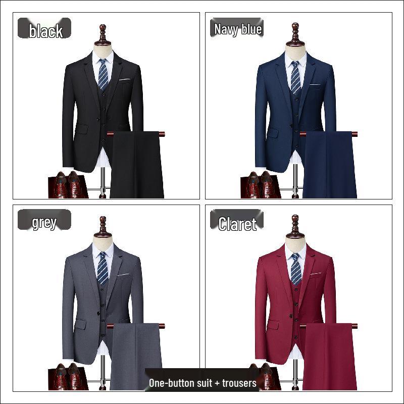 Men's Slim Fit Three-Piece Business Suit for Formal and Photography Events