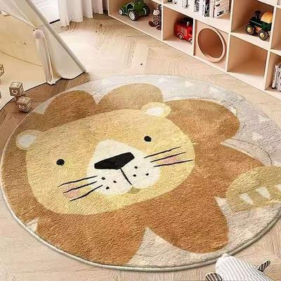 Cartoon Style Bedroom Decor Lion Pattern Carpet Cute Round Rugs for Living Room Plush Bedside Rug Fluffy Soft Floor Mat