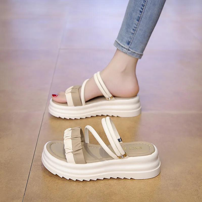 

Женская обувь Домашние тапочки Платформа Летние клоги Женские шлепанцы Модные Низкие 2025 Пляжные Мягкие Роскошные Римские Резиновые Каблуки-копытца ПУ Ткань 35