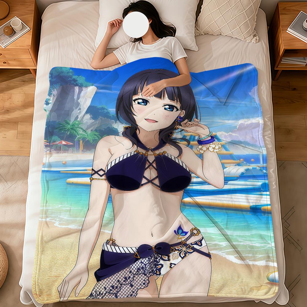 anime art cute girl a-asaka karin soft warm plush blanket for dormitory sofa living room pet hogar bedroom gift nap home Flannel