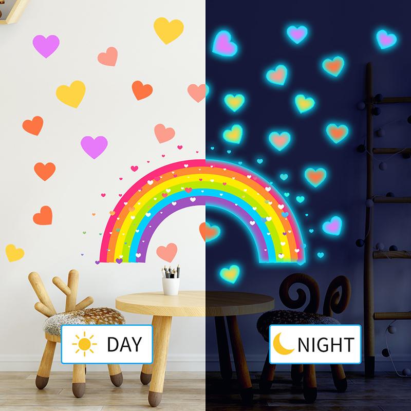 Glow-In-The-Dark Rainbow Heart Toilet Stickers Self-Adhesive Removable Pvc Bedroom Bathroom Wall Decor Car Decals