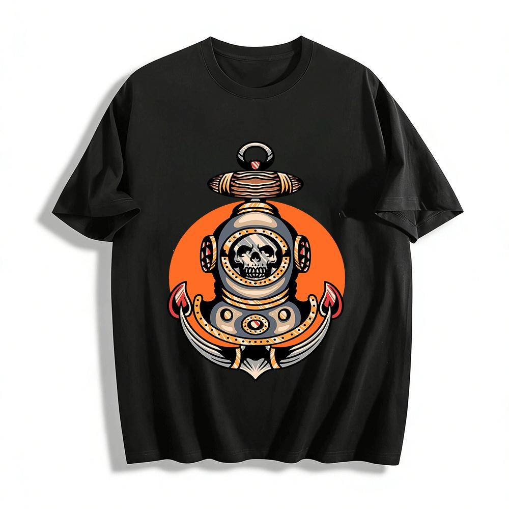 Vintage Diving Helmet Skull Anchor Graphic Tee Pure cotton T-shirt XXS