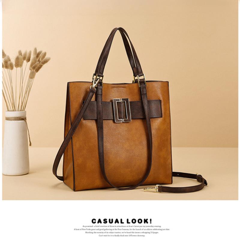 European and American Retro Women's Handbag 2024 Summer New Contrasting Color Vertical Square Tote Bag PU High End Commuter Office Worker Shoulder Bag
