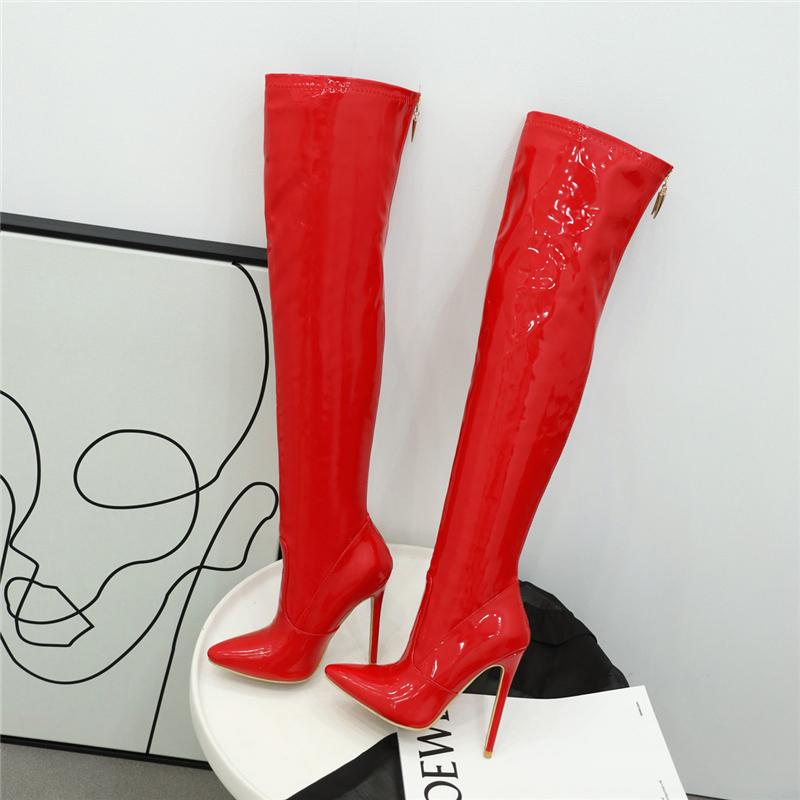 Fashion Red White Thigh High Boots Women Sexy High Heels Over-the-knee Boot Female Sexy Pointed Toe Winter Fetish Dance Shoes Big Size