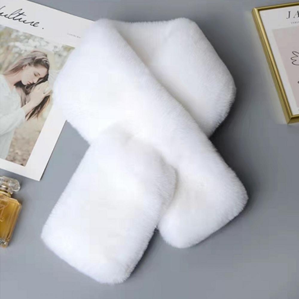 Color Neckerchief Wrap Faux Rabbit Fur Plush Warmer Plush Scarf Neck Warmer Warm Scarf Cross Scarf