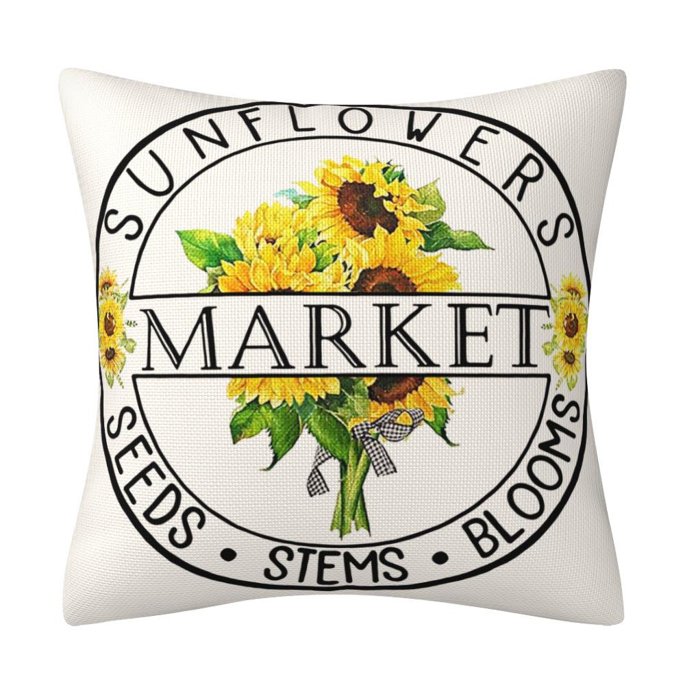 Spring and Summer Household Goods Decoration Black and White Plaid Pillow Case Sunflower Truck Pillow Cushion Pillow Case