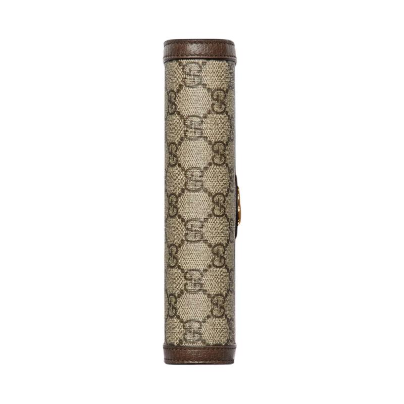 Gucci Ophidia Double G printed light gold tone accessories Supreme canvas shoulder crossbody bag wallet women's beige and ebony