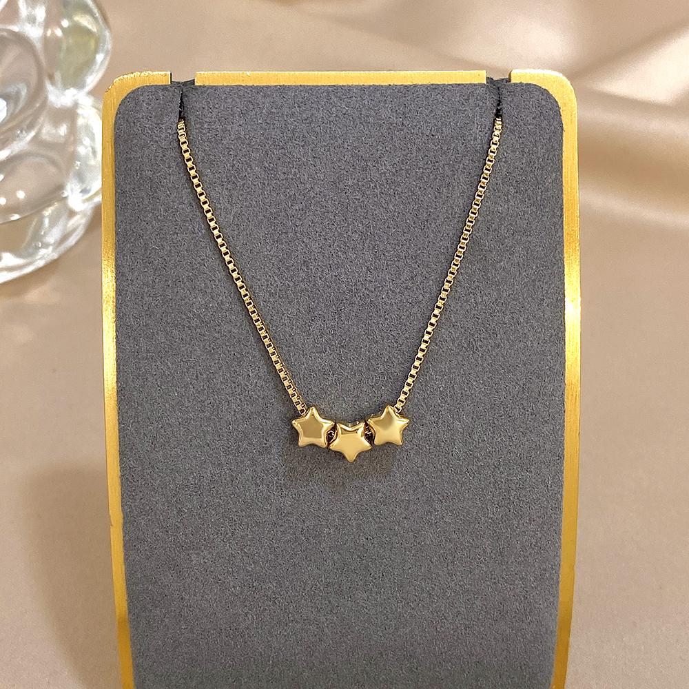 

Cute Triple Color Star Beads Necklace for Women Girls Fashion Gold Plated Stainless Steel Charm Necklaces Waterproof Jewelry золотой