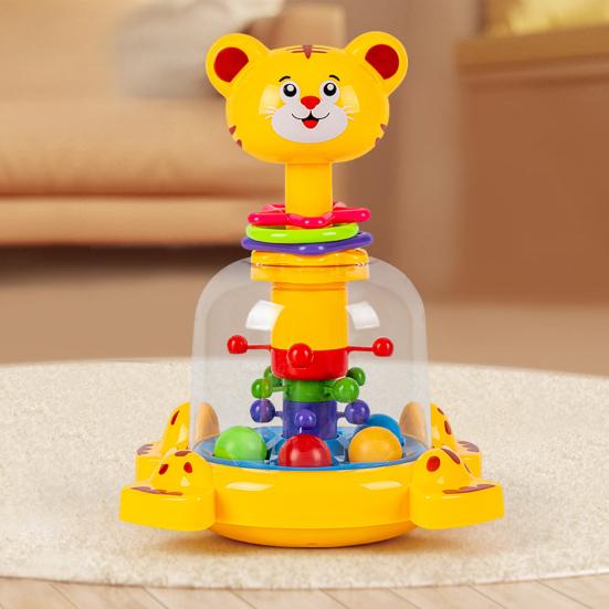 Barn Tegneserie Giraff Trykkleke Roterende Hoppende Ball Trykk Tigerleke Småbarn Gutter Jenter Interaktiv Pedagogisk Dyr Spinnerleke