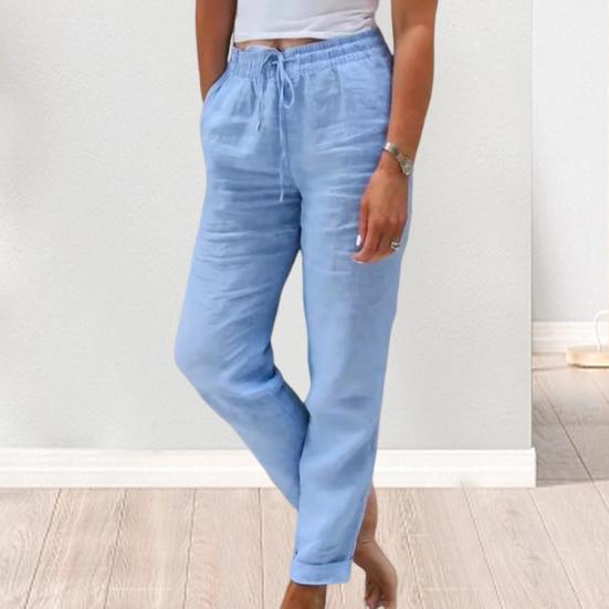 Women Casual Pants Solid Color Loose Fit Sweatpants Elastic Waist Adjustable Drawstring Lounge Workout Trousers with Pockets