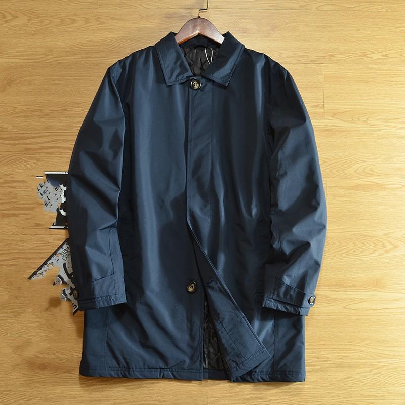 Jaqueta de Algodão Corta-vento Simples de Inverno Masculina Comprimento Médio Gola Lapela Casaco Trench Casual Botão na Frente
