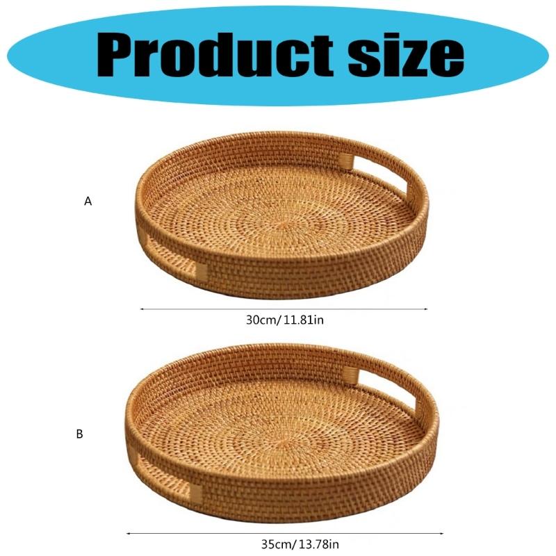 Multipurpose Handcrafted Fruit Rattan Tray Round Wicker Designs with Convenient Handles Convenient for Kitchen Use