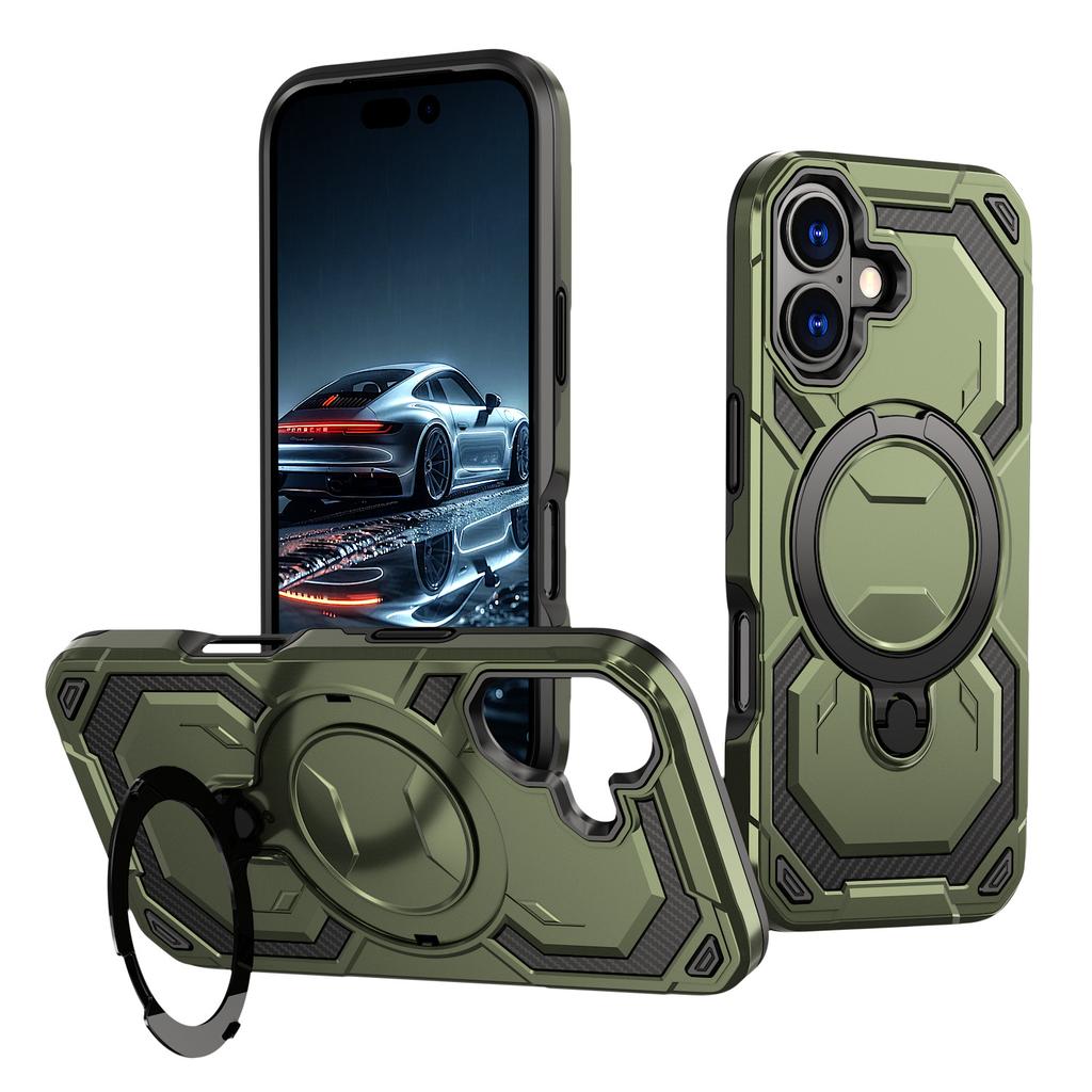 For IPhone17 Mobile Phone Case 360 rotating Magnetic Stand Two-in-one Anti-fall Armor for Apple 16e Protective Case