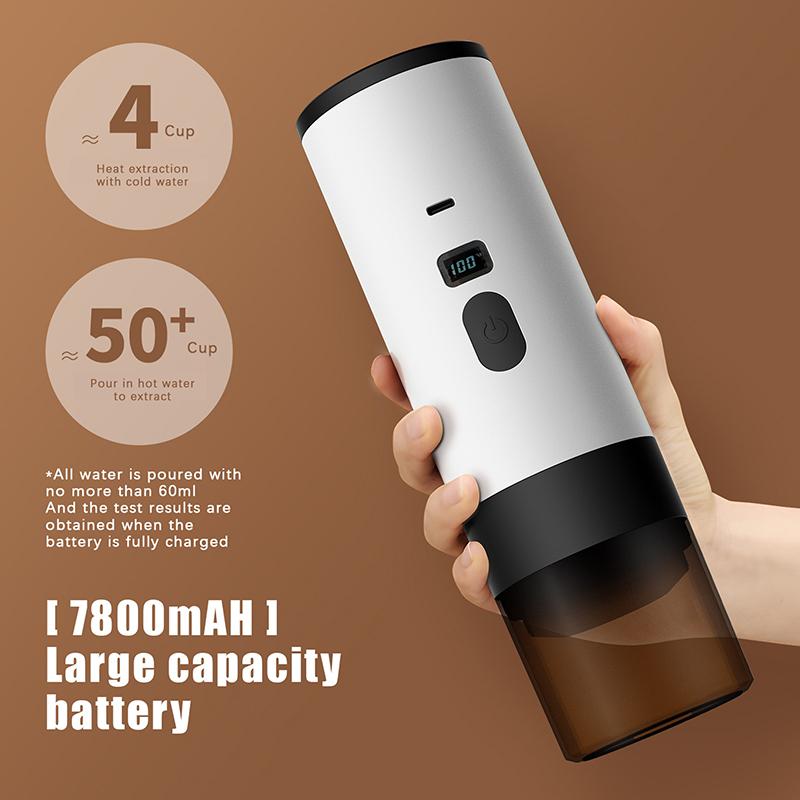 Tragbare elektrische Kaffeemaschine 3-in-1 Kapsel-Kaffeemühle Reise-Kaffeemaschine mit kabelloser Heizung für Auto und Zuhause Camping
