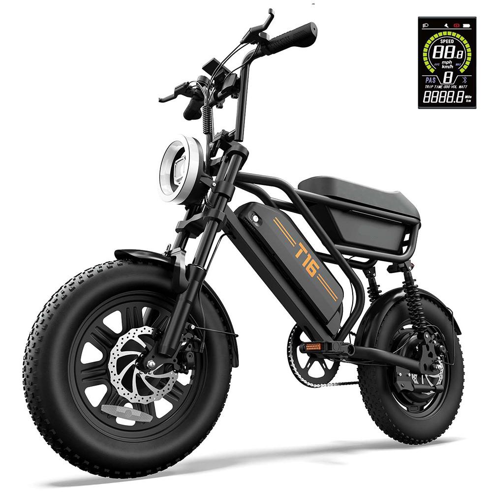 Electric Bicycle Urlife T16 500W Motor 16" Fat Tire Fully Suspended Adult Electric Bike 48V 13Ah Dual Disc Brakes 7 Speed Max Load 120Kg