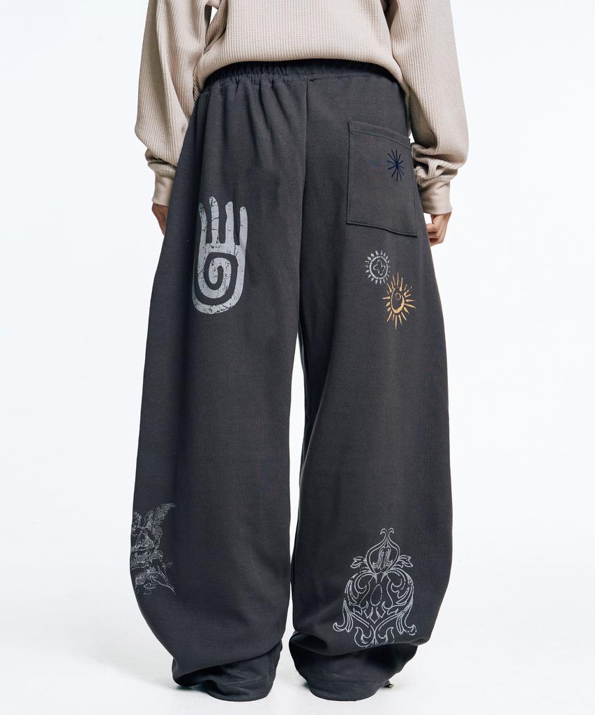 EASY NO EASY Multi-Print Sweatpants - Charcoal