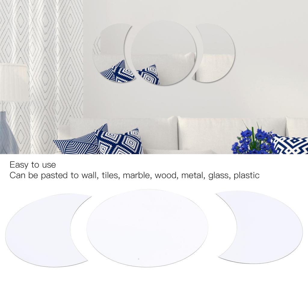 Acrylic Mirror Wall Sticker Sun Half Moon Shape Decorative Background Decal for Home Use