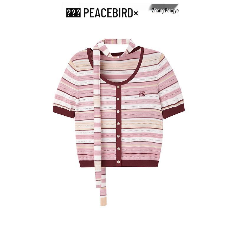 PEACEBIRD Women's Summer Striped Short Sleeve Knit Top