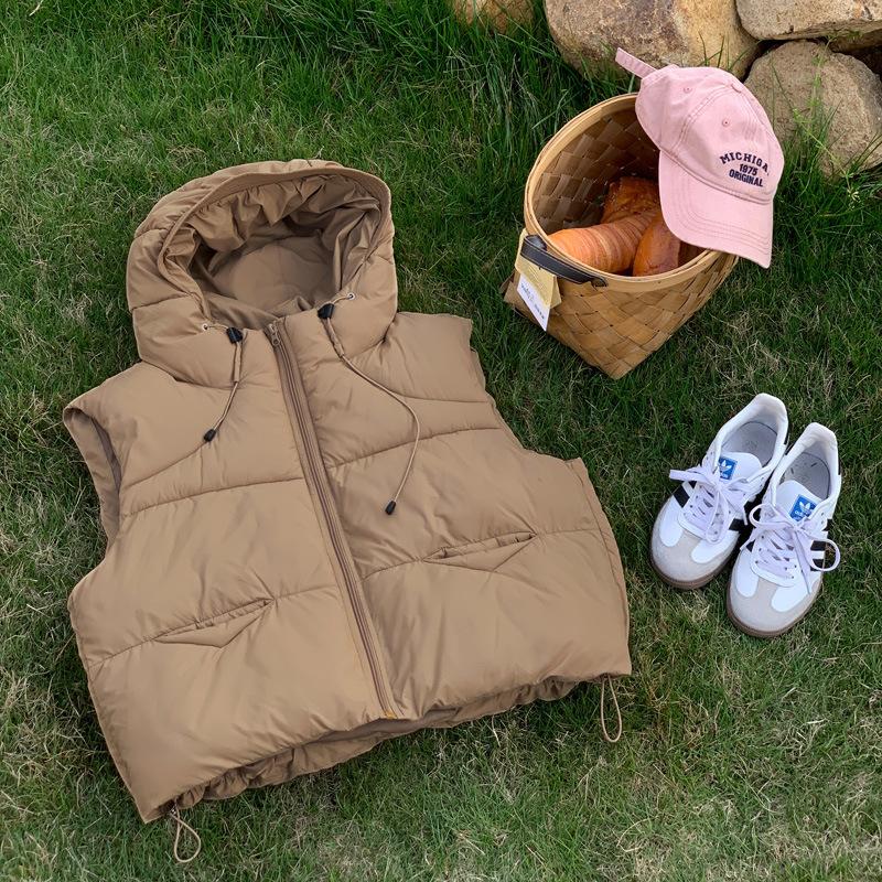 New Winter Hooded Vest Versatile and Fashionable Slimming Cotton Shoulder Chopping Korean Loose Women's Cotton Horse Clip