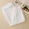 2025 summer new solid color cotton and linen wide-leg pants women's literary loose simple drape elastic waist nine-point casual pants