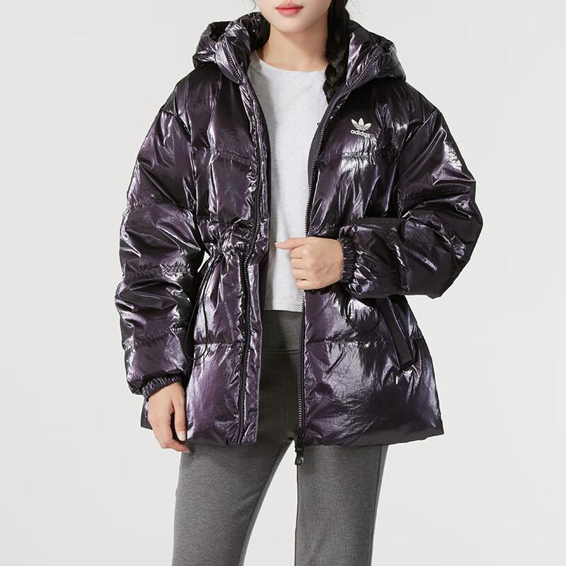 Adidas Originals Three Stripes Series Warm Comfortable Fashion Hooded Down Jacket Women Outerwear Purple JD3780