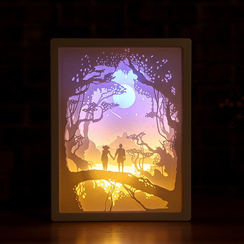 Customize Paper Carving  Creative Desktop Book Lamp Romantic Couple Photo Frame Lamp Bedside Soft Light Table Lamp