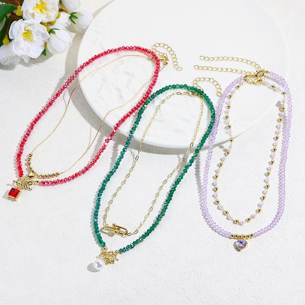 Summer Jewelry Crystal Beaded Double-Layer Necklace Temperament Advanced Sense Dopamine Crystal Necklace