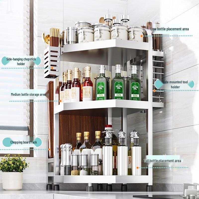 Stainless Steel 3-Tier Triangular Kitchen Corner Spice Rack