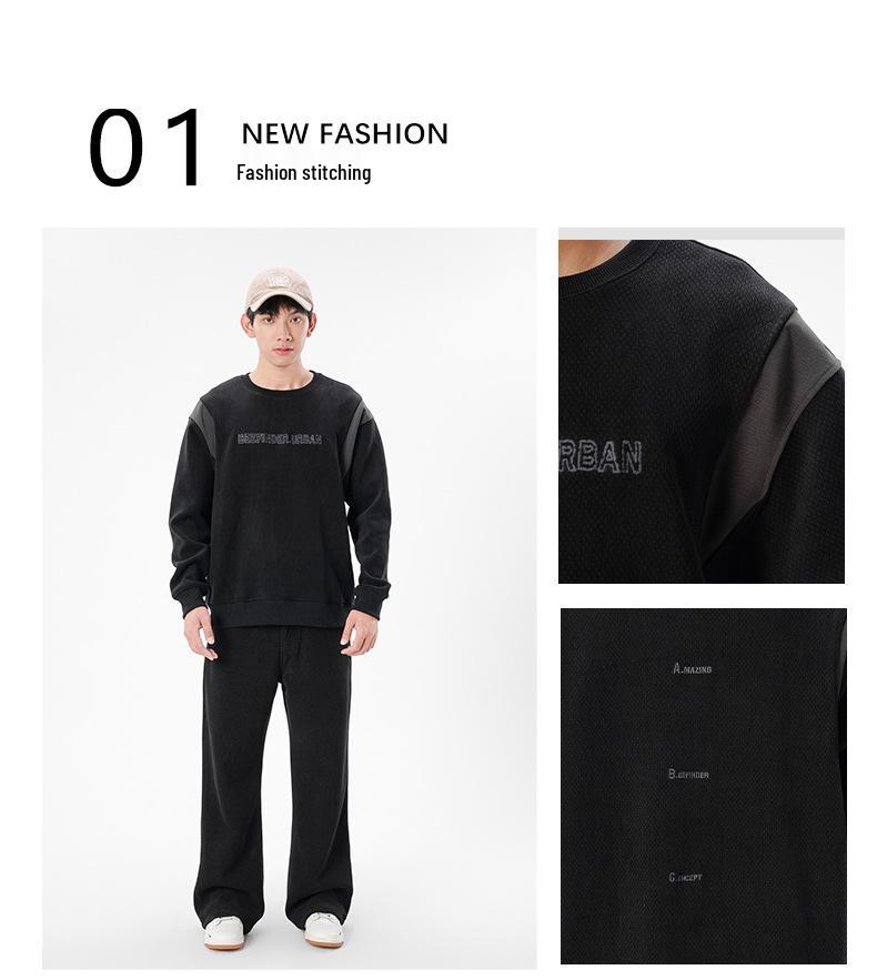 Men's Color-Block Patchwork Round Neck Hoodie - 2025 Trendy Autumn/Winter, Loose Fit, Plus Size, Long Sleeve