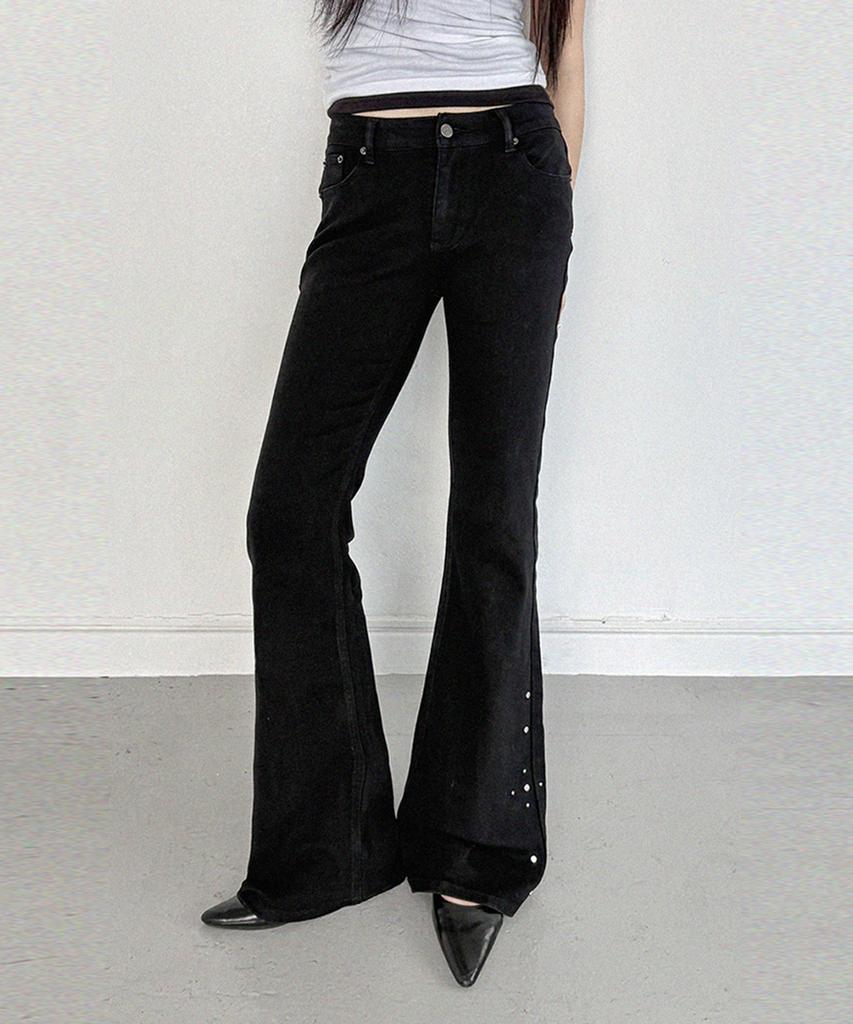 Millieonkoleu Studded Black Slim Cotton Bootcut Pants