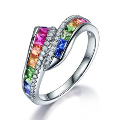 New Fashion Diamond Ruby and Sapphire Ring Rainbow Creative Ring Engagement Jewelry