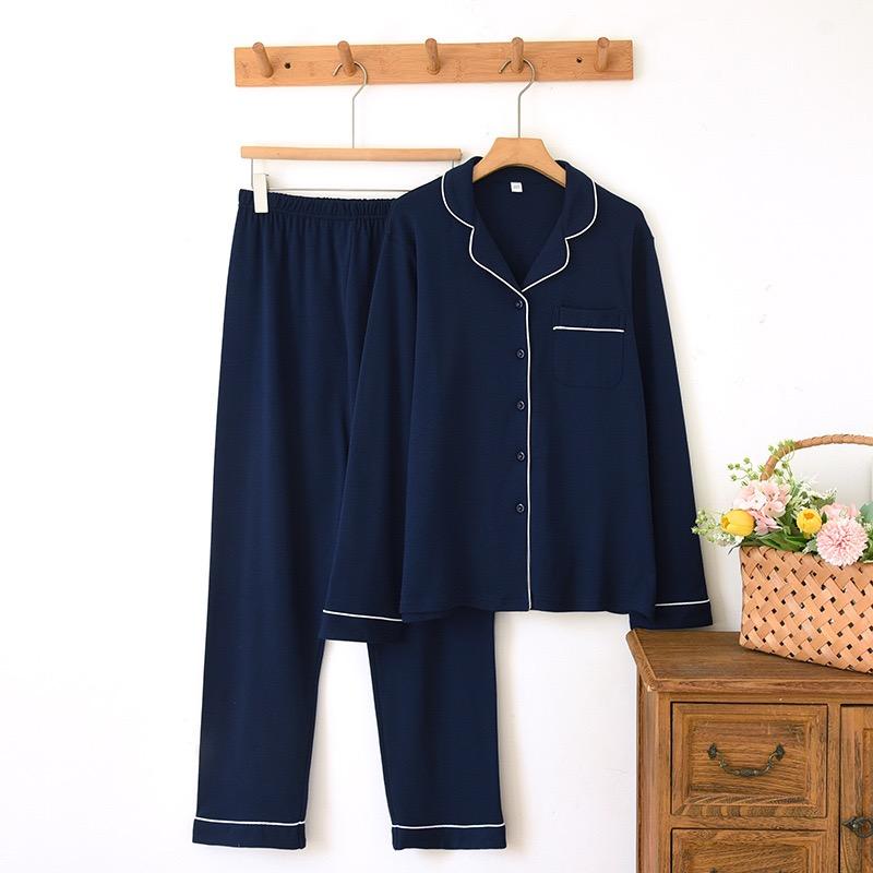 

Cotton Thick Woman s Pajama Sleepwear Long Sleeved Pants Two Piece Set Ladies Homewear Warm Sleepwear Women s Pajamas XL темно-синього кольору