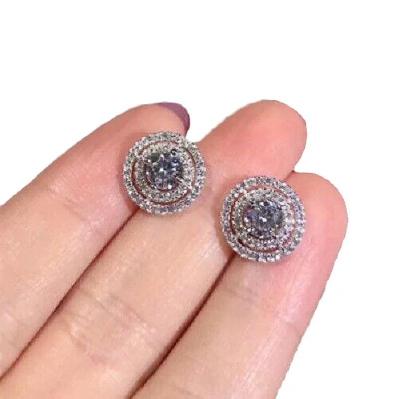 Изысканные женские серьги  Стерлинговое серебро  Блестящие круглые цирконы  Маленькие серьги для женщин  Свадебные  Акцентные  Подарок