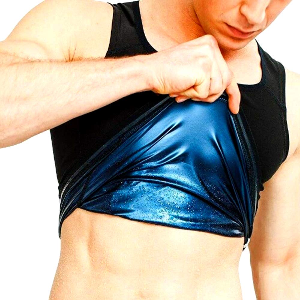 OneHealth Sauna Suit Tank Compression Weight Loss Training Wear Men's Top, Sweat-Reducing Innerwear, (Black, L/XL)