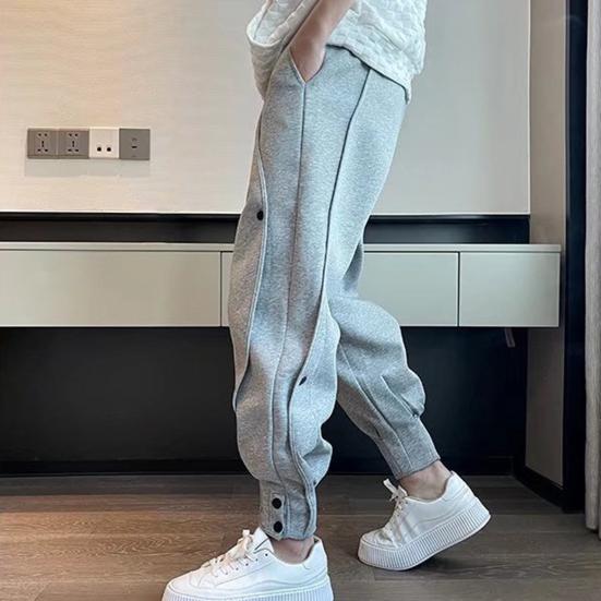 Autumn Men Pants Solid Color All Match Drawstring Elastic Waist Loose Ankle Tied Pants for Daily Wear