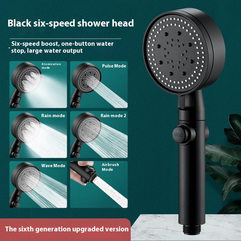 

6 Modes Stainless steel high press shower head nozzle Boosting showerhead nozzle Household bathroom shower with hose kit