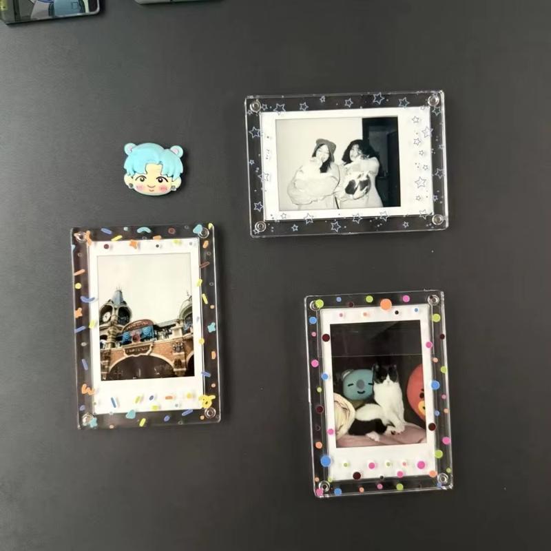 Magnetic 3 Inch Photo Frame Refrigerator Sticker Star Wave Dot Pattern Fridge Magnet for Holiday Souvenir Display