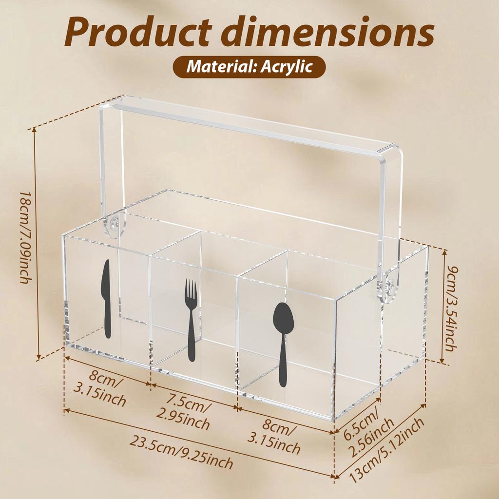 Acrylic Silverware Caddy Organizer Generous Capacity Open Top Clear Utensil Organizer Caddy With Handle for Kitchen Bathroom
